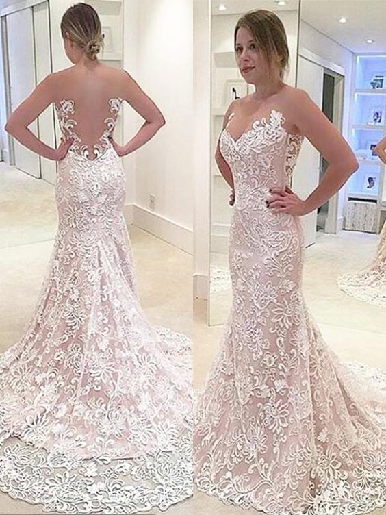 Mermaid Lace Sleeveless Sweetheart Sweep/Brush Train Prom Dresses cg22717