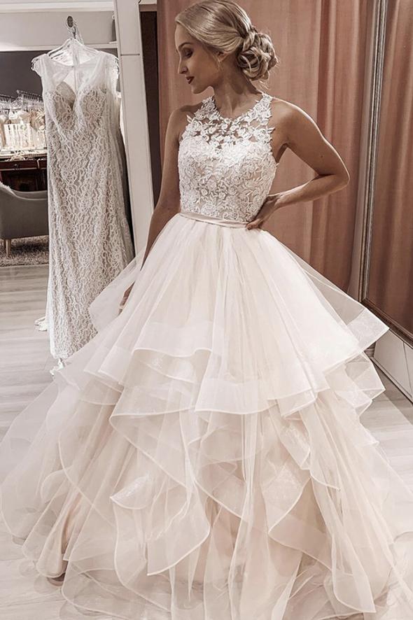 Elegant tulle lace long A line prom dress formal dress cg22759