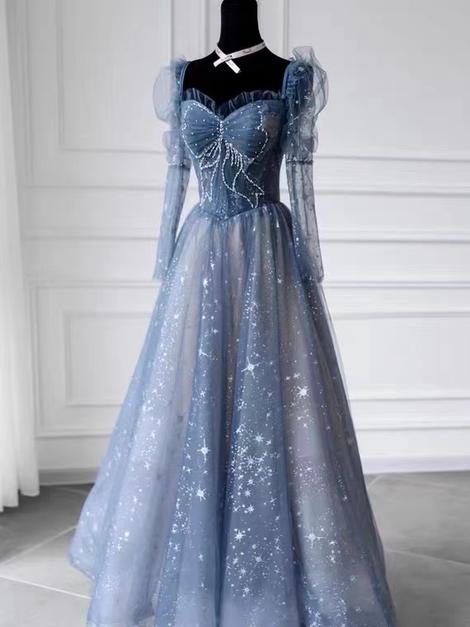 Unique,Long sleeve prom dress,Frozen blue dress cg22888