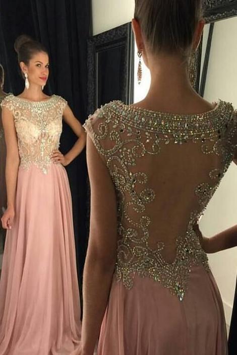 Pink Beading Chiffon Prom Dress cg22906
