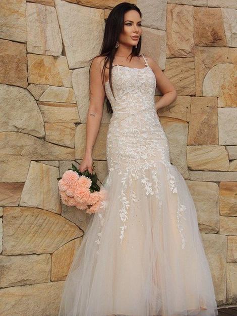 Trumpet/Mermaid Tulle Applique Sleeveless Spaghetti Straps Floor-Length Prom Dresses cg22911