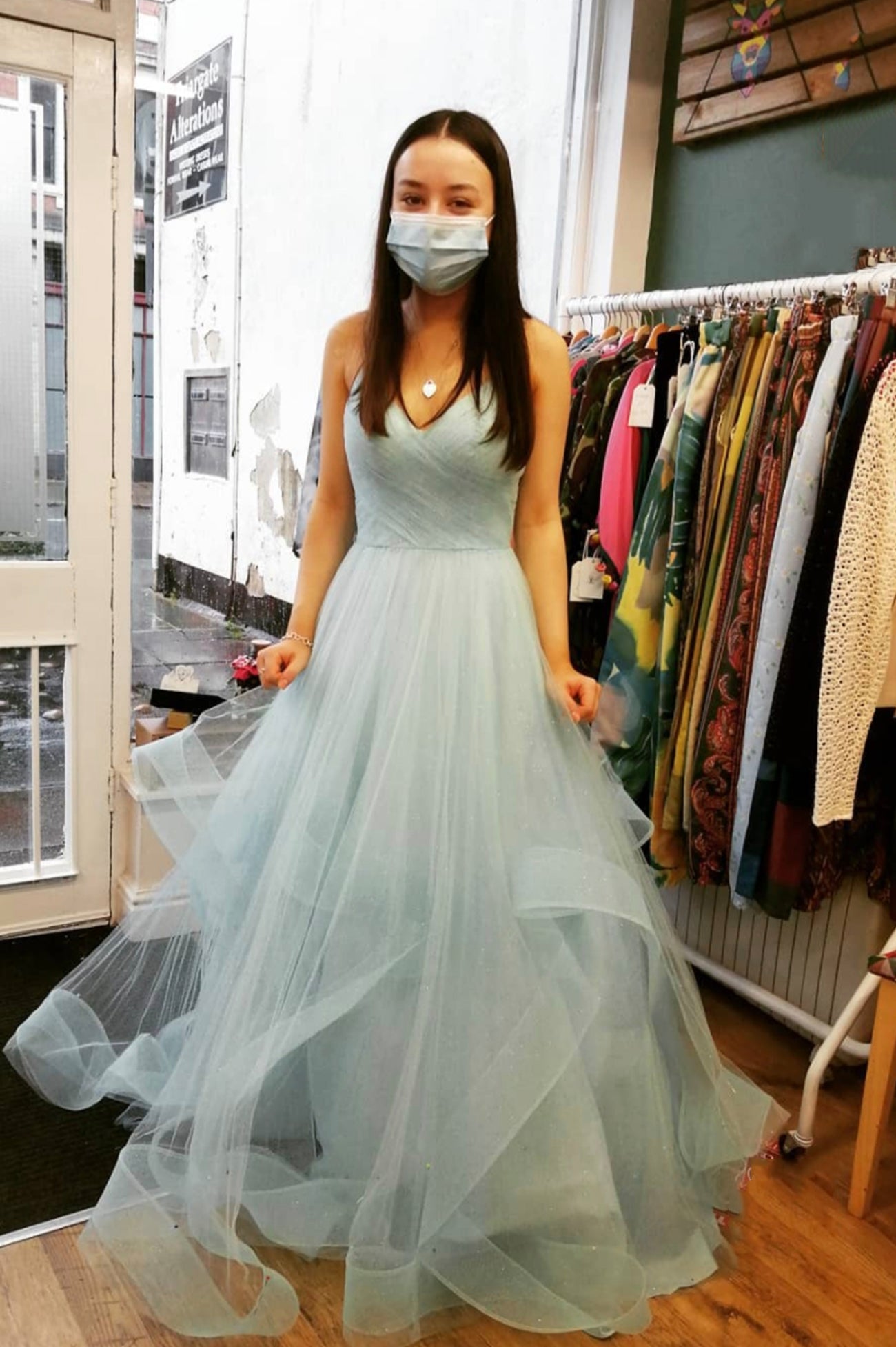 BLUE TULLE LONG A LINE PROM DRESS BLUE EVENING DRESS cg22974