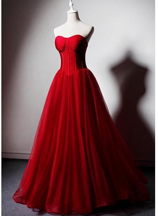 Red Sweetheart Tulle Ball Gown Floor Length Formal Dress, Red Tulle Evening Dress Party Dress Prom Dresses Princess Dress cg23076