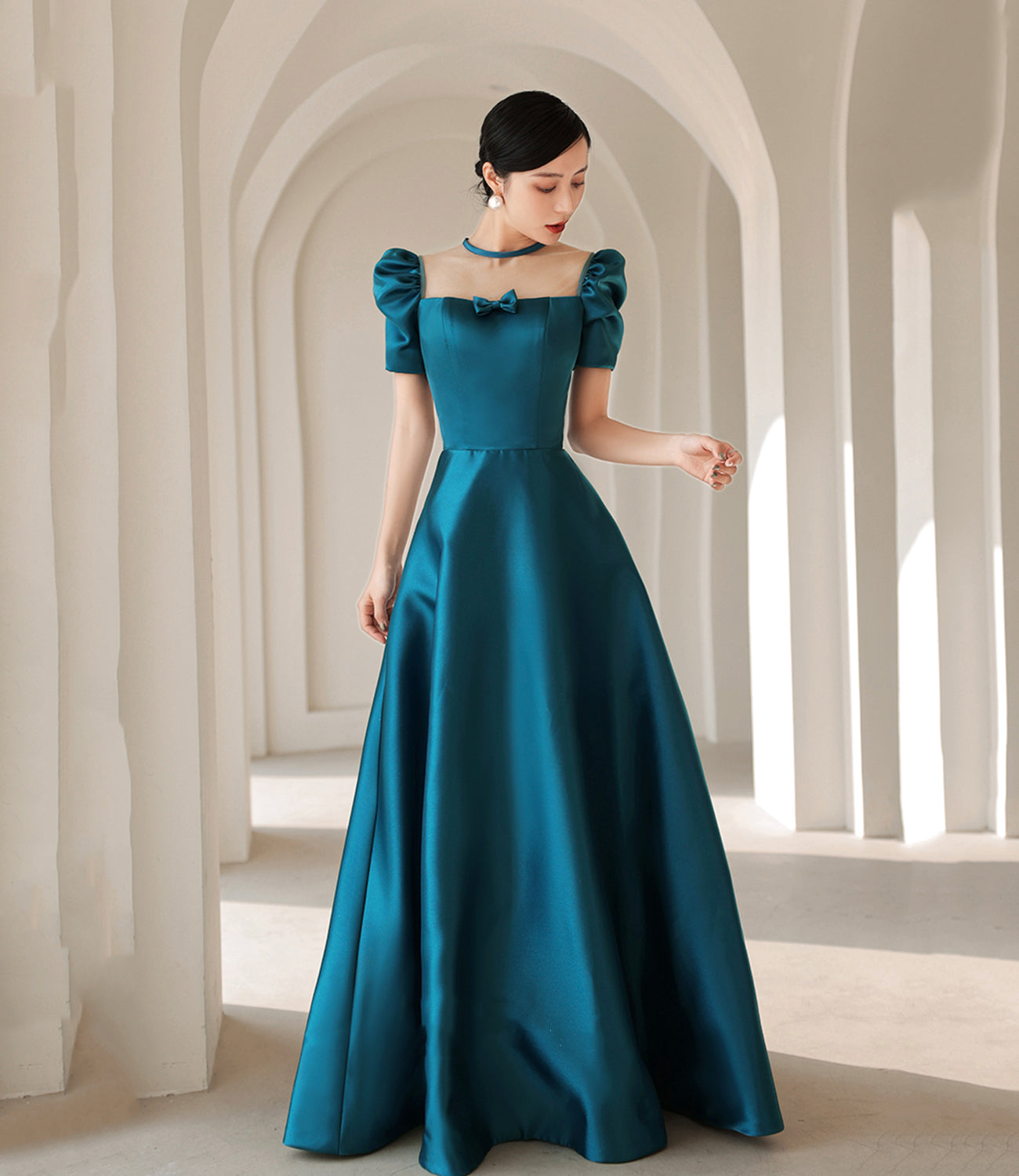 BLUE SATIN LONG A LINE PROM DRESS BLUE EVENING DRESS cg23152
