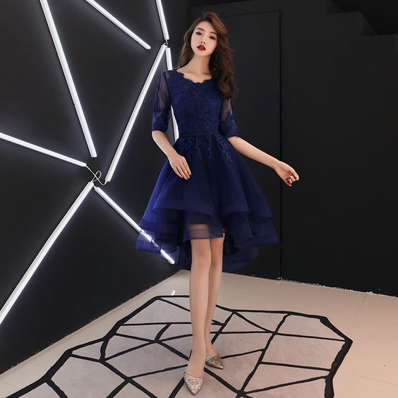 Dark blue lace short homecoming dress cg23167