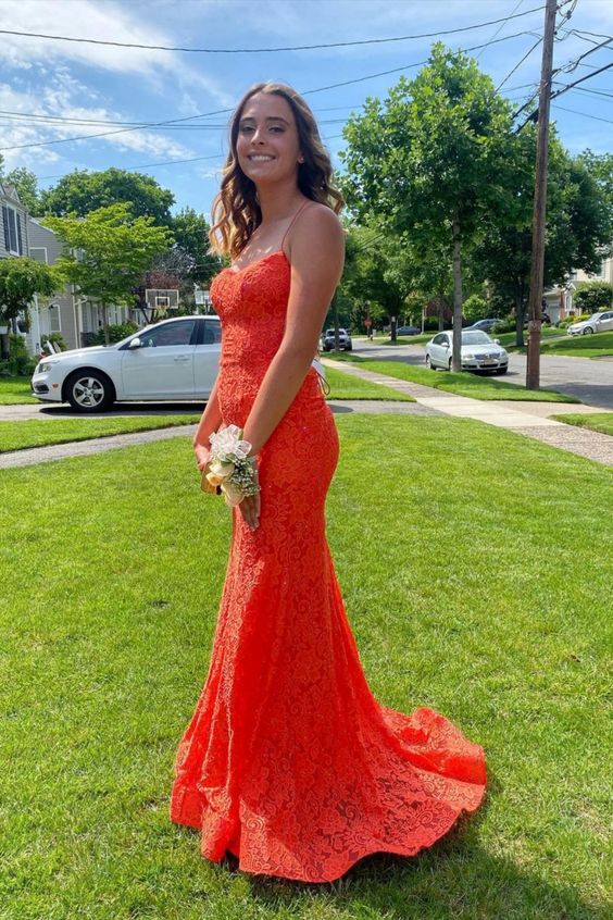 elegant spaghetti straps lace long prom dress mermaid lace long prom dress cg23282