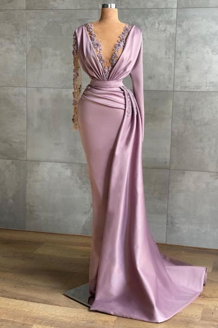 Lilac Evening Dresses Long Cheap | Prom dresses with sleeves cg23290