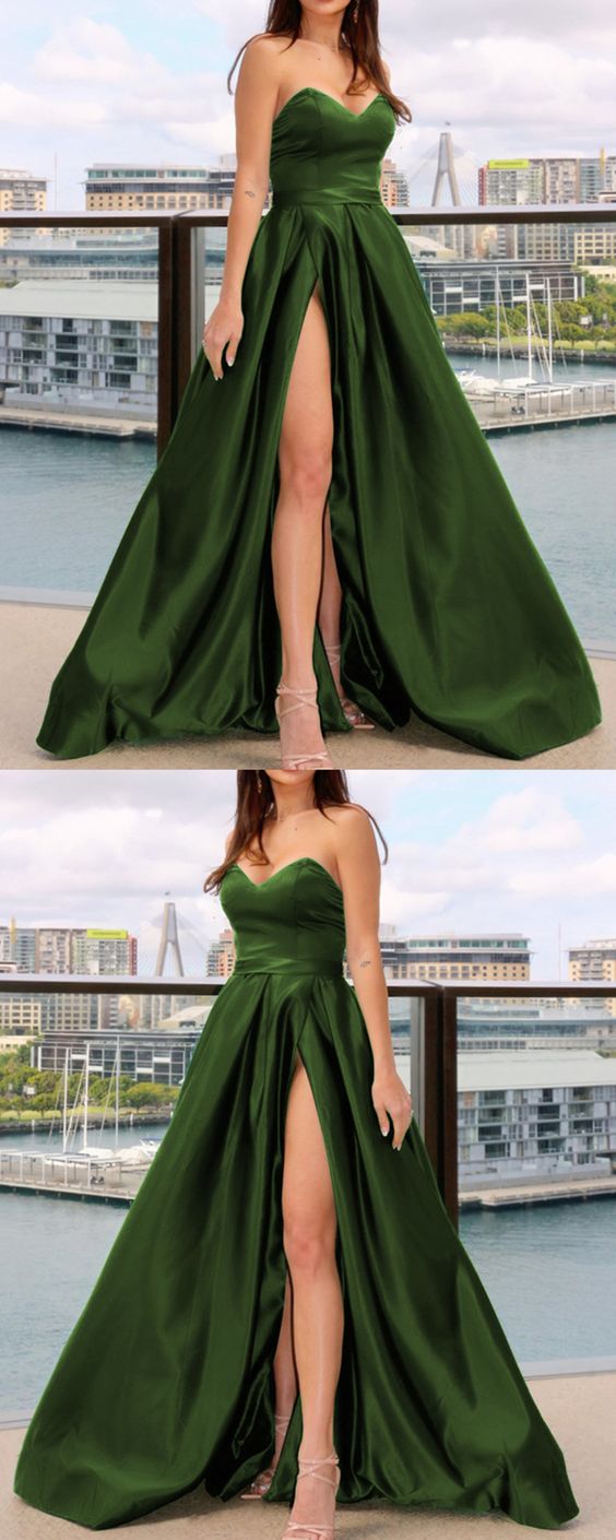 Long Olive Green Formal Satin Dresses For Bridesmaids long prom dress, evening dress cg23352