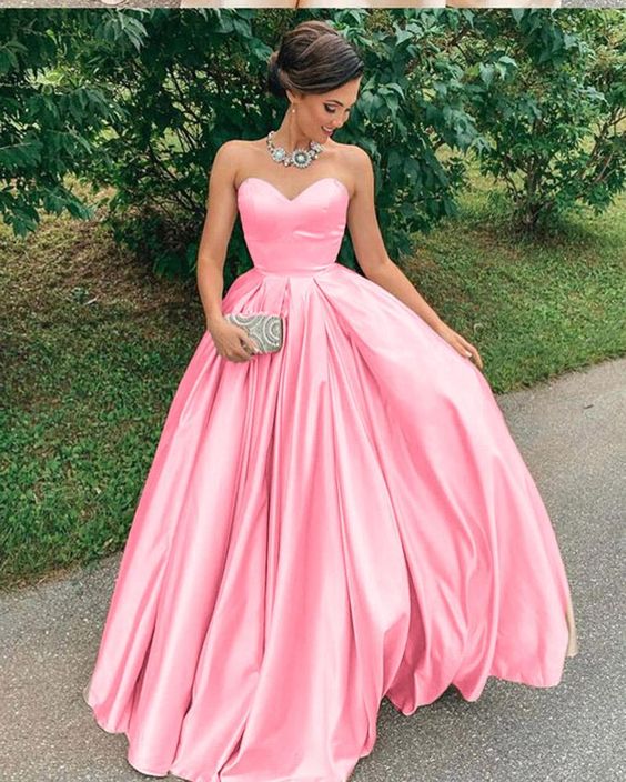 Shiny Satin Sweetheart Long Prom Dress cg23383