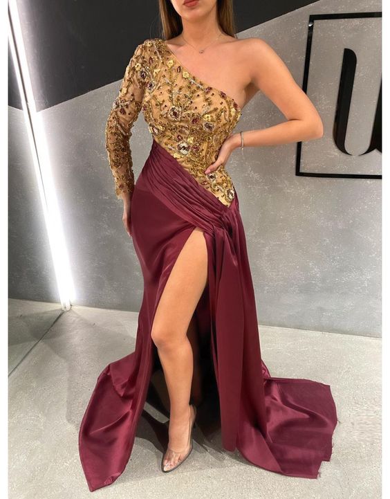 fashion burgundy Long Prom Dress cg23385