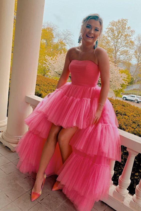 elegant hot pink long prom dress with strapless cg23403