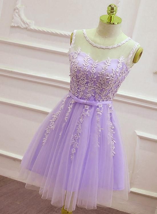 Cute Round Neckline Knee Length Homecoming Dress, Short Lace Party Dress cg23414