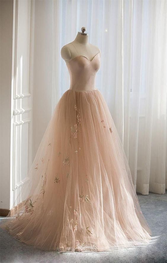 Gorgeous Sweetheart Long A-Line Tulle With Embroidery Prom Dresses cg23430