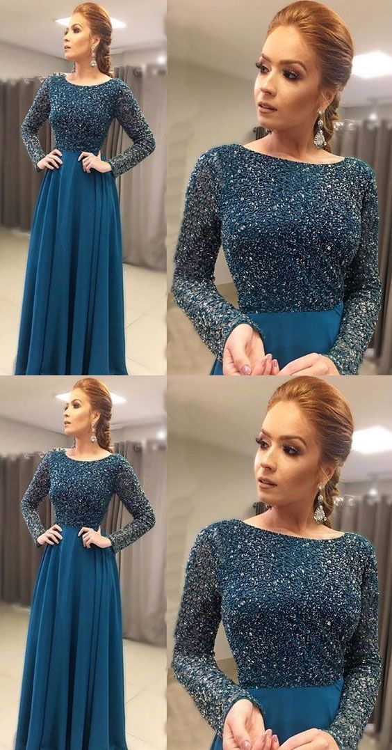 prom dresses with beaded full sleeves cg23436