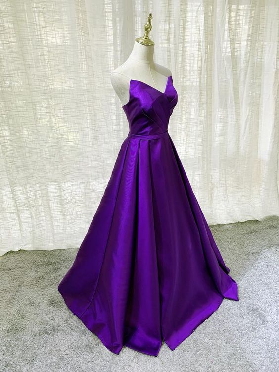 Purple Satin A-line Simple Floor Length Evening Dress Formal Dress, Dark Purple Prom Dresses cg23443