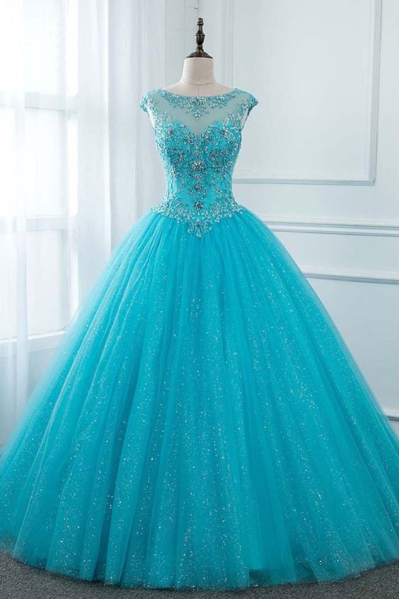 Elegant Long Ball Gown Quinceanera Dresses Beaded Corset Prom Gown cg23446