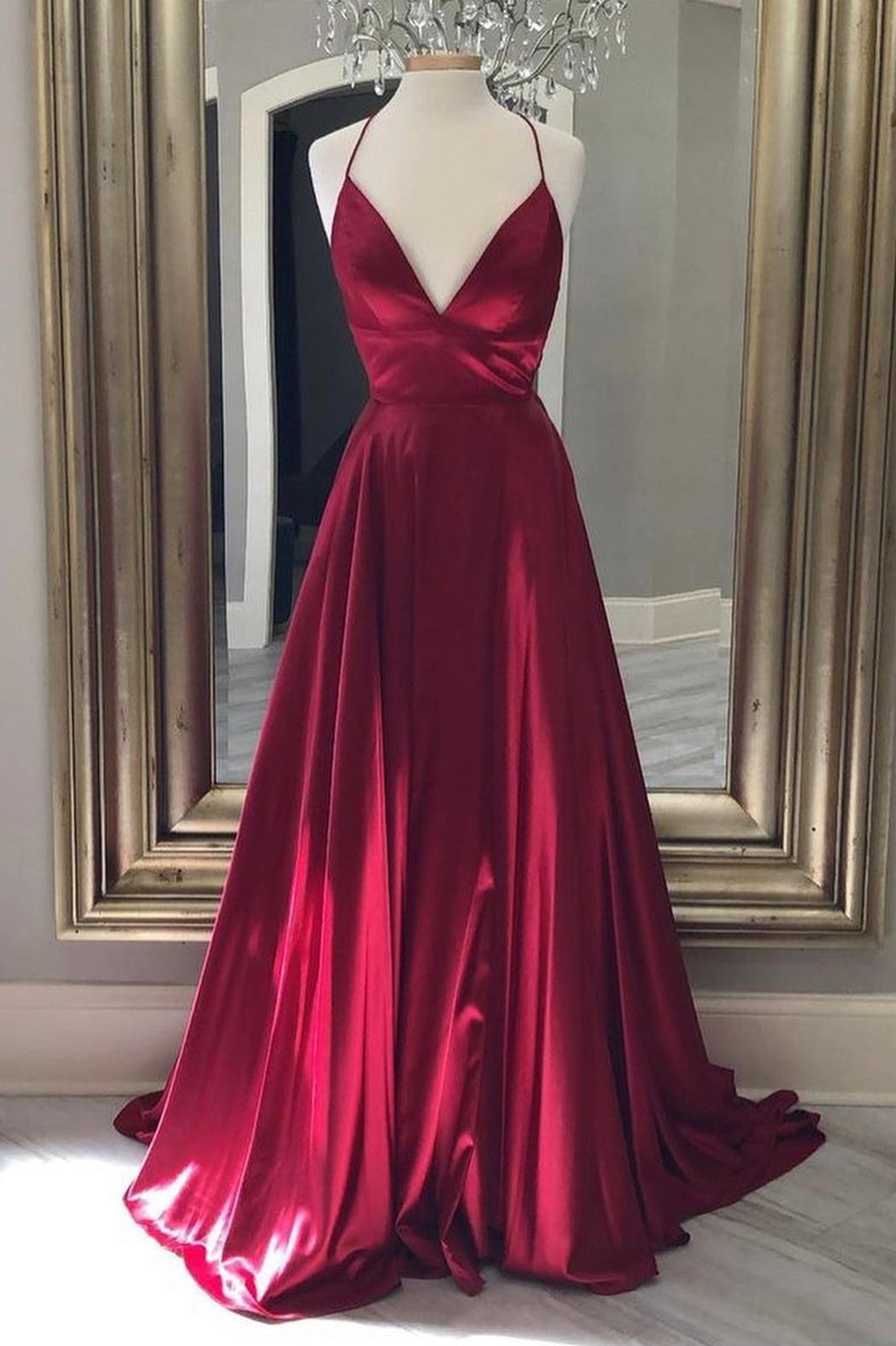 BURGUNDY SATIN LONG A LINE PROM DRESS EVENING DRESS cg23453