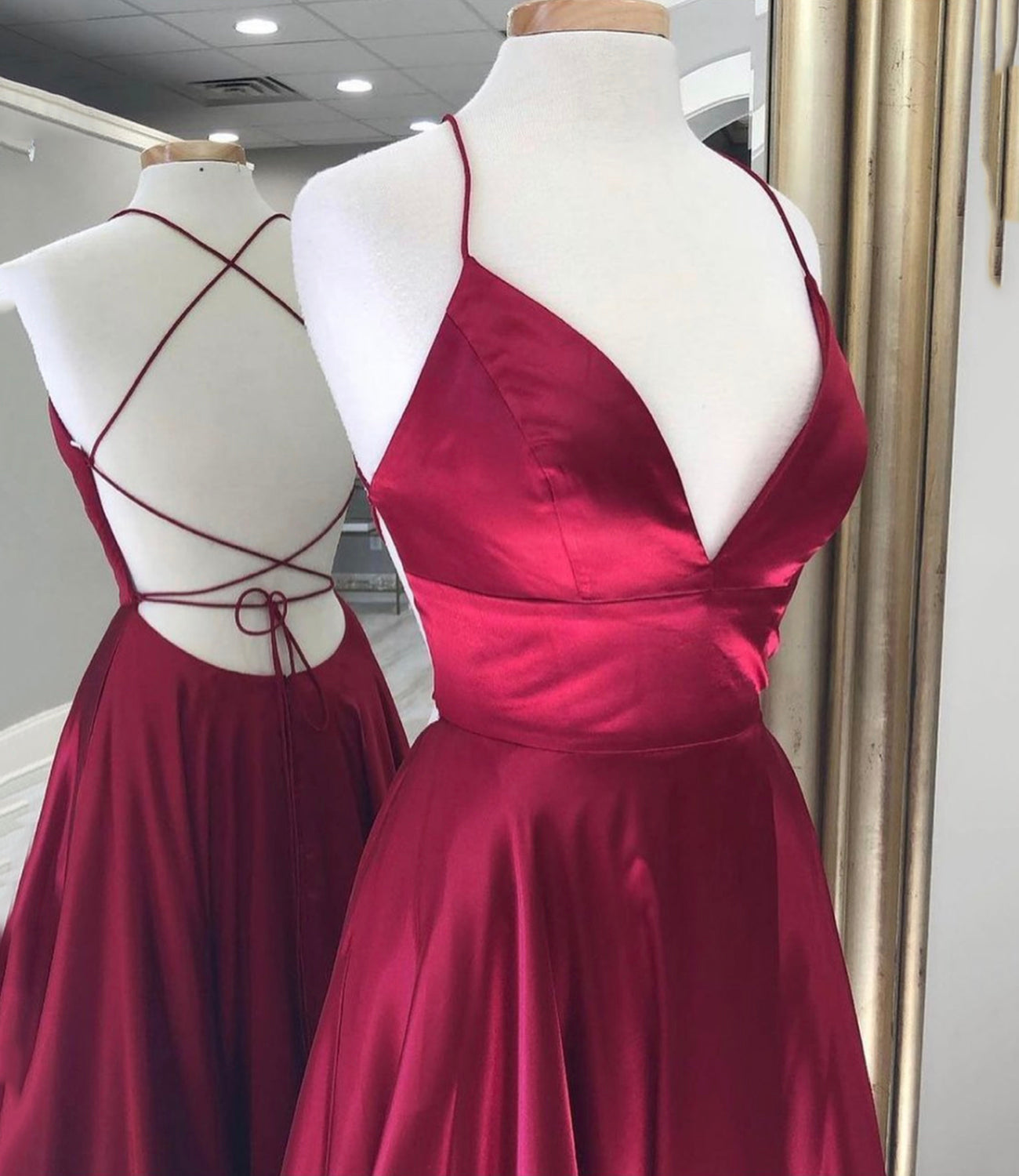 BURGUNDY SATIN LONG A LINE PROM DRESS EVENING DRESS cg23453