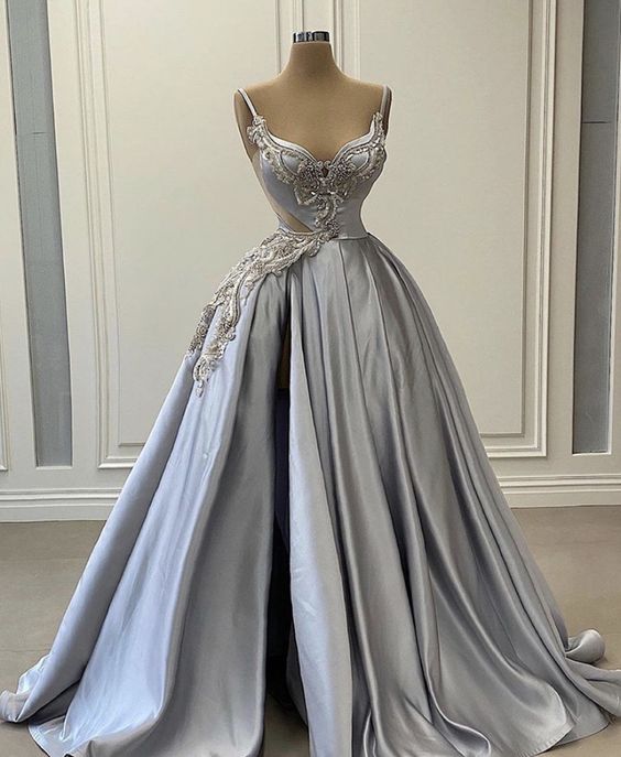 A line gray long ball gown evening dress Prom Dress cg23468