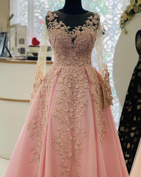 Long Sleeves Prom Dresses Tulle Lace Embroidery cg23472