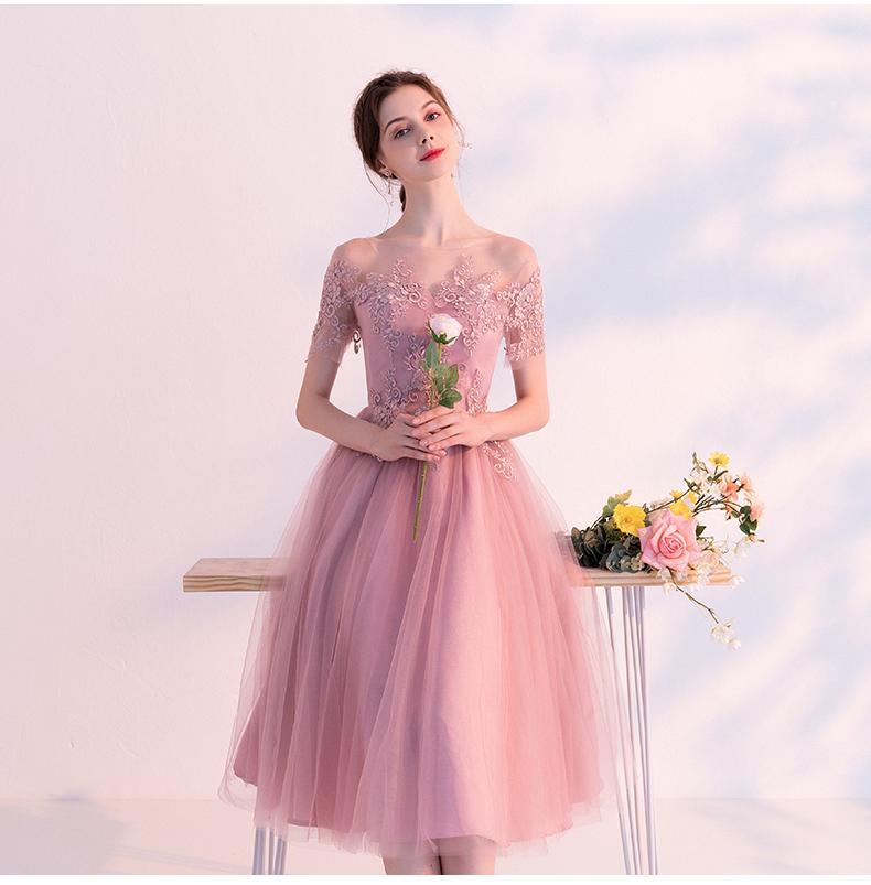 Pink Short Tulle With Lace Off Shoulder Wedding Party Dresses homecoming Dress cg23503