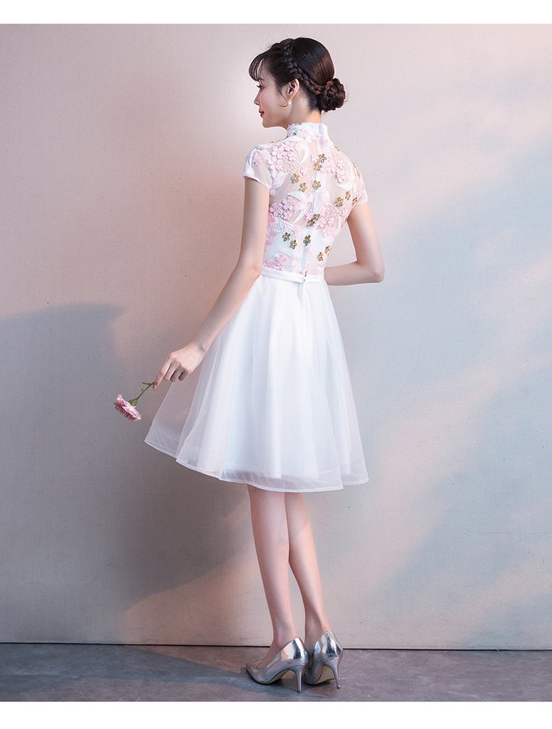 White Lace And Tulle High Neckline Short Graduation Dresses, Lovely White Short homecoming Dress cg23504