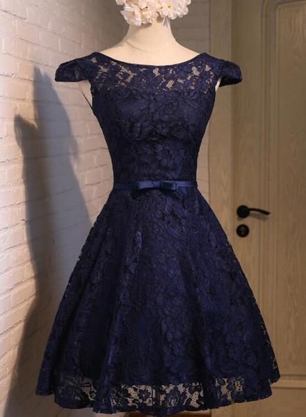Beautiful Lace Navy Blue Short Party Dress, Lace Homecoming Dress cg23517