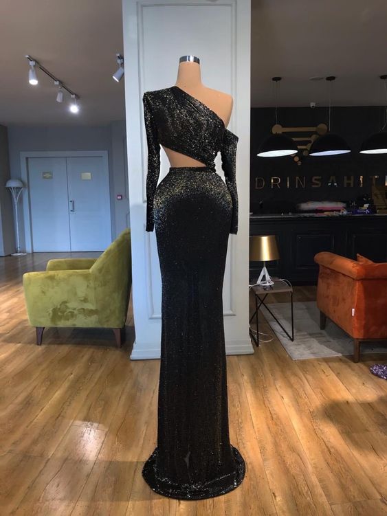 Long Sleeves Black Evening Dress Prom Gown cg23522