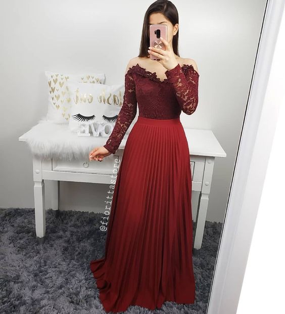 burgundy Long Unique Prom Dress Gorgeous Evening Gowns cg23531