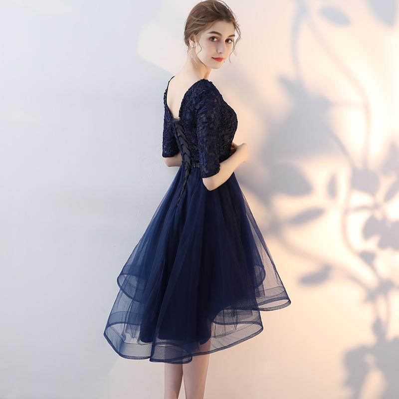Navy Blue Lace And Tulle Short Sleeves Homecoming Dress Party Dress cg23555