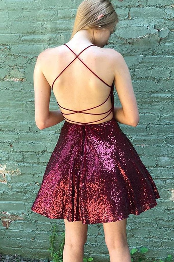 Backless Burgundy Homecoming Dress, Short Burgundy Formal Evening Dress cg23560