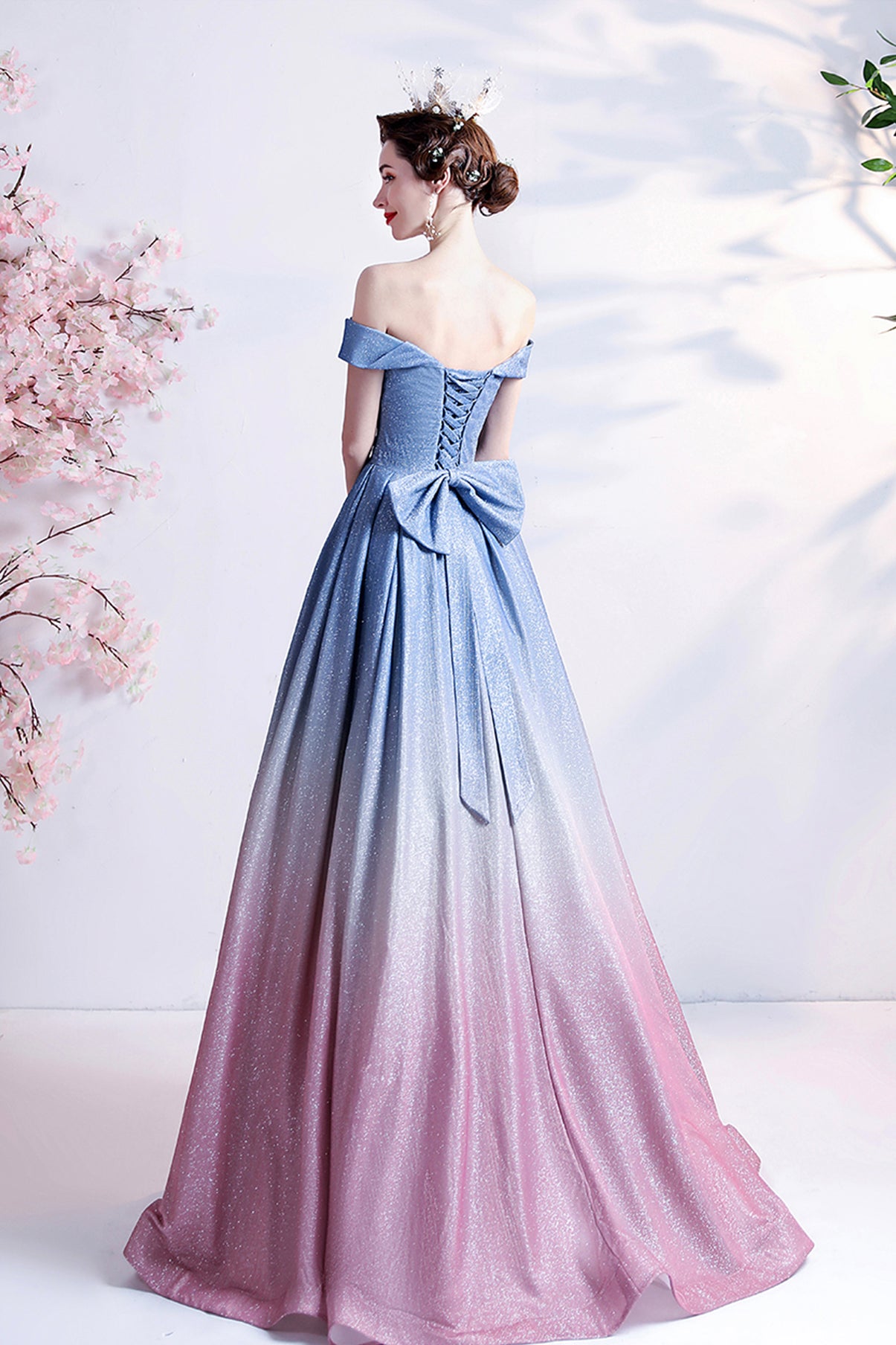 STYLISH BLUE GRADIENT LONG A LINE PROM DRESS BLUE EVENING DRESS cg23562