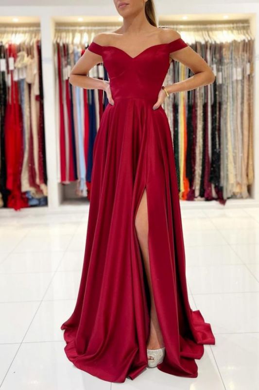 Glamorous Off The Shoulder Ruby Split Ruffles A-Line Prom Dresses cg23571