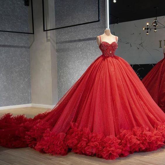 Chic ball gown long red prom Dresses evening Dresses cg23581