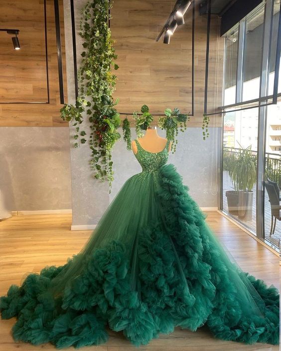 Chic ball gown green prom Dresses evening Dresses cg23583