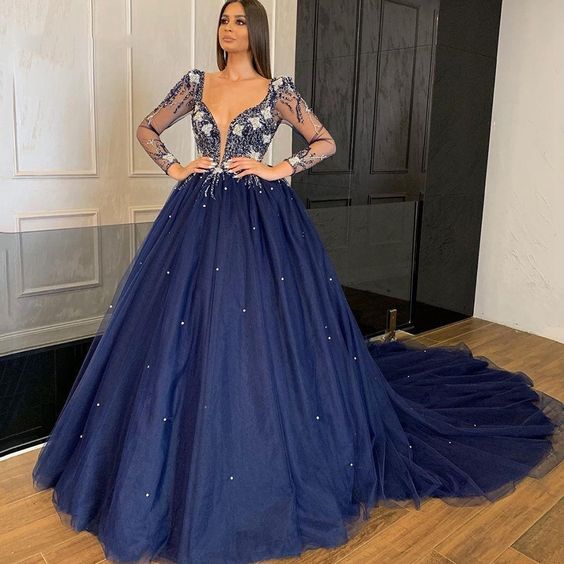 Chic blue prom Dresses ball gown evening Dresses cg23595