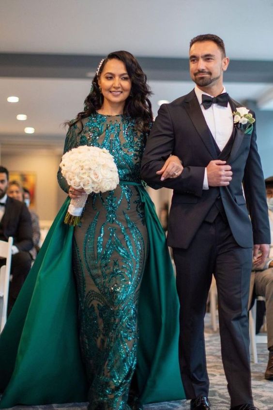 mermaid green long evening dress with train Dubai fashion prom dress, evening dress cg23605