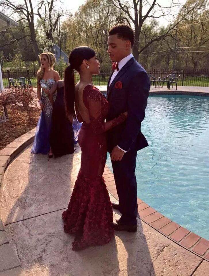 prom photos, prom couples,burgundy long prom dress cg23643