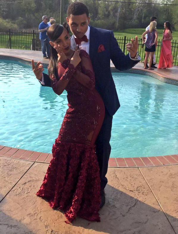 prom photos, prom couples,burgundy long prom dress cg23643