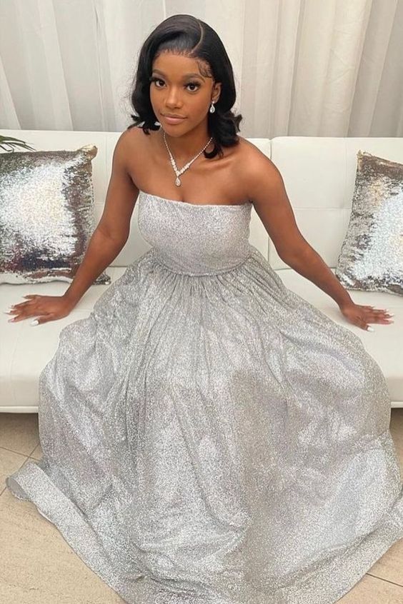 Strapless Silver Long Prom Dress cg23659