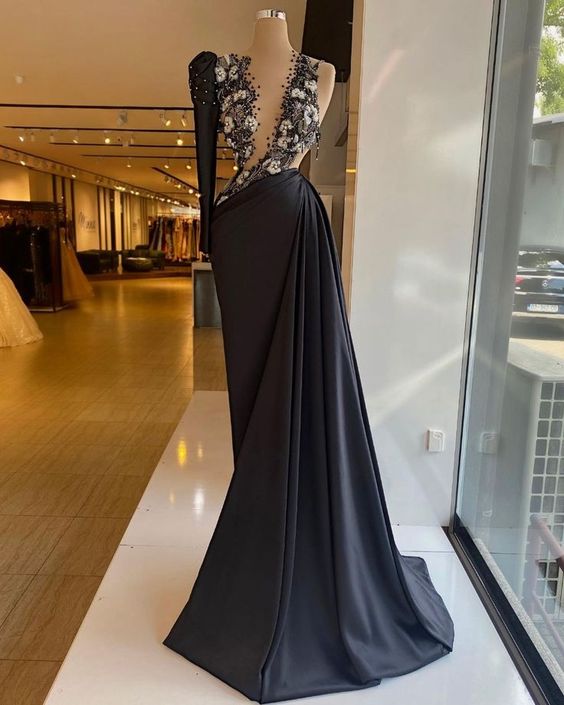 Sheath One Shoulder black Evening Dresses, Prom Party Dresses cg23693