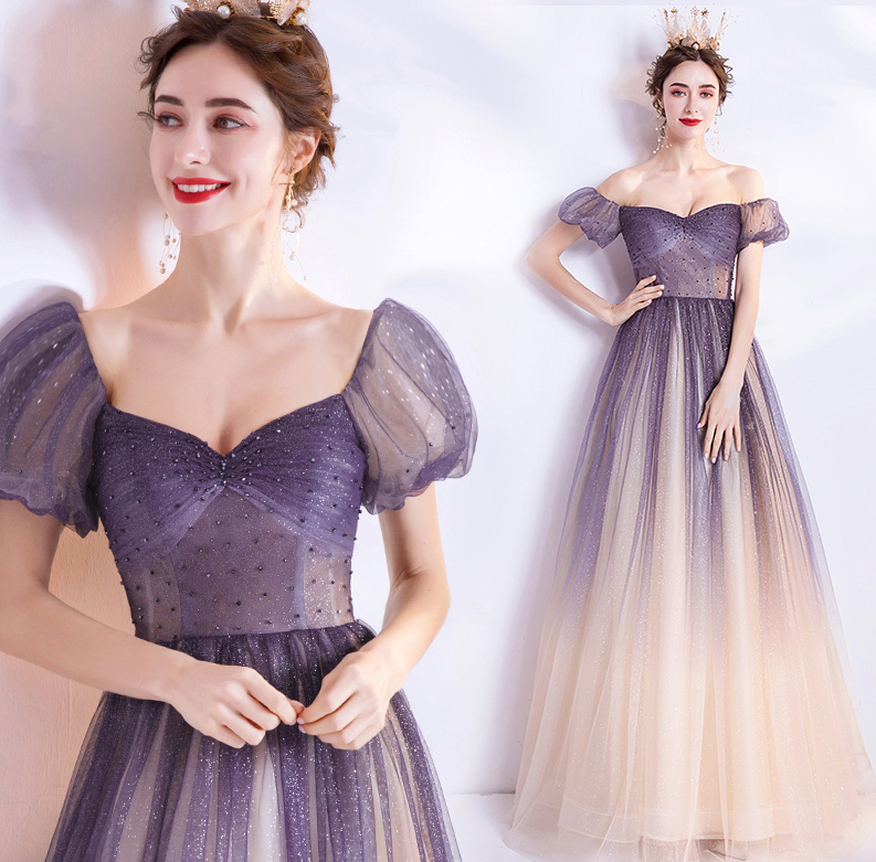 PURPLE TULLE LONG A LINE PROM DRESS EVENING DRESS cg23703