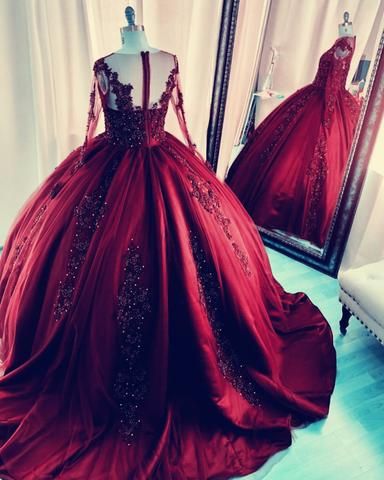 Long Sleeves Ball Gown prom dress Quinceanera Dresses Lace Appliques cg23739