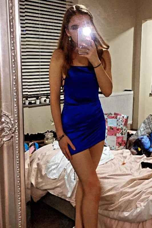 spaghetti straps royal blue/red tight dress for your 2021 homecoming     cg24036