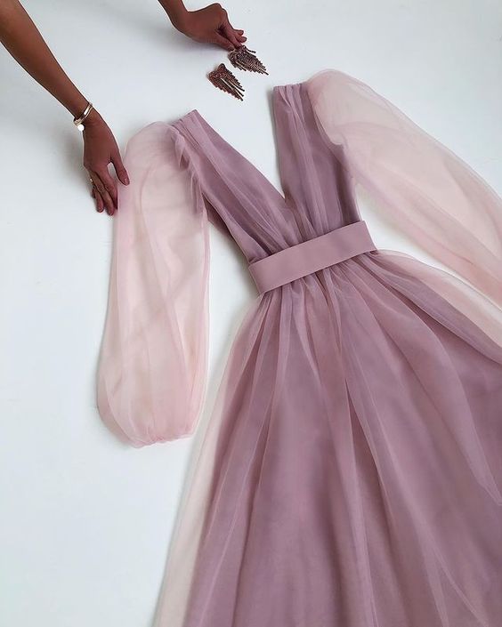 Tulle long formal dress v neck prom evening gown cg24083