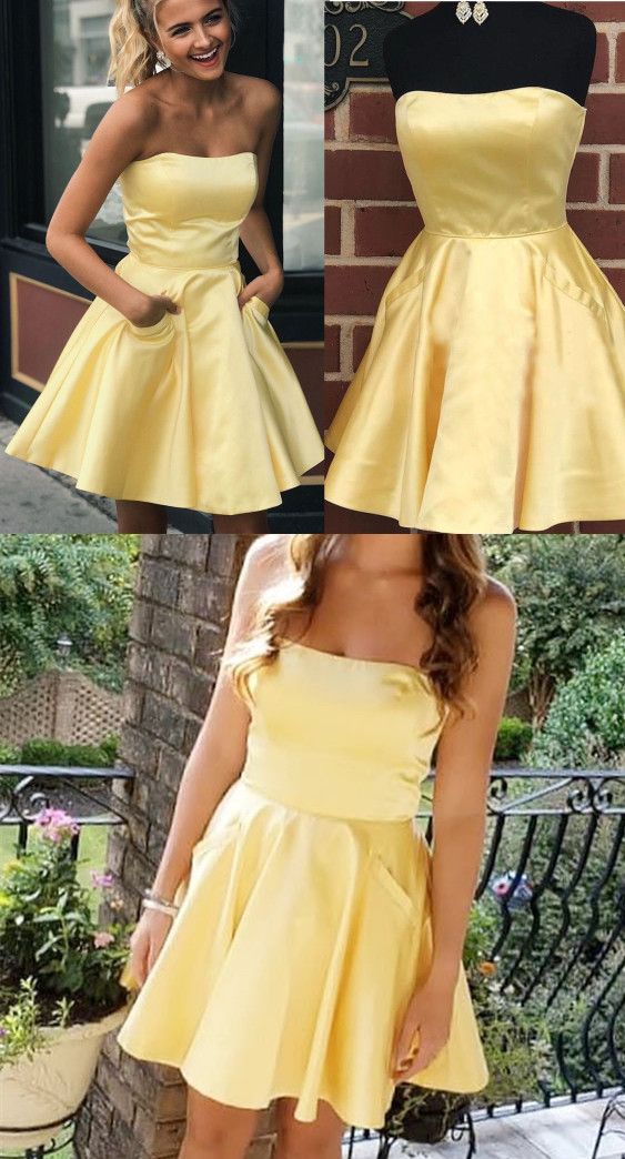 strapless short yellow homecoming dresses, 2019 cheap homecoming dresses cg2460