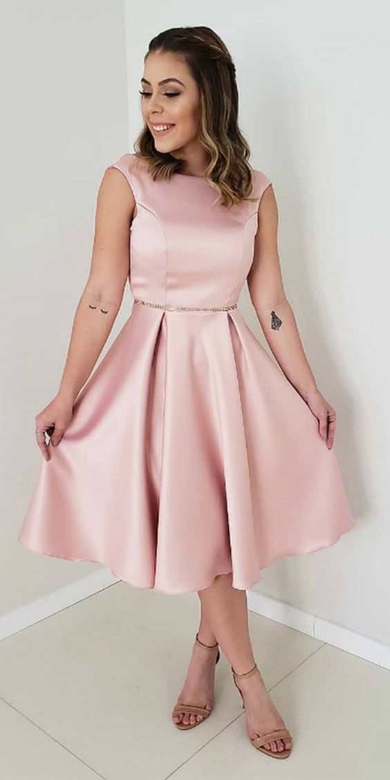 A-Line Pink Satin Backless Short Dress Homecoming Dress cg2480