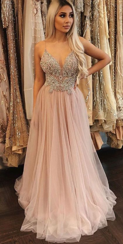 Elegant Straps Pink Long Formal prom Evening Dress with Spaghetti Straps cg2532