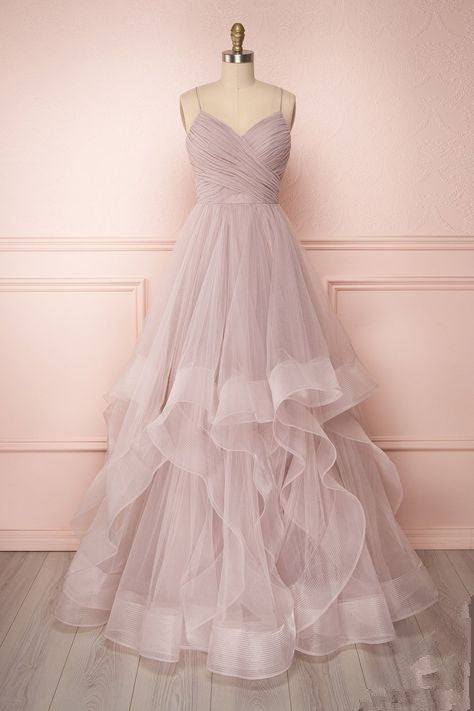 Pink Tulle A Line Prom Dress , Charming Prom Gown cg2611