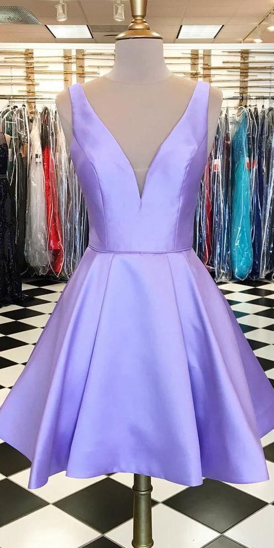 Simple Satin Short Dress Lavender Homecoming Dress cg2649
